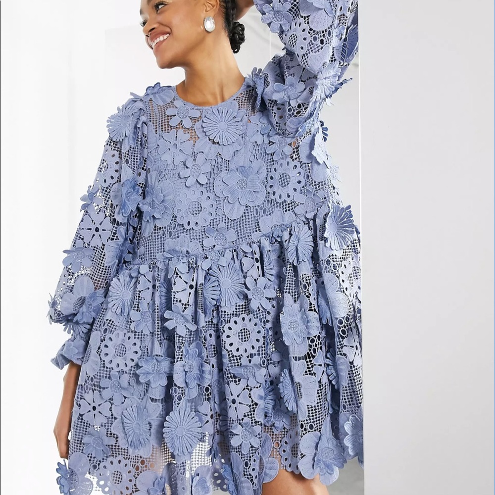 ASOS tiered mini dress with 3D floral embroidery